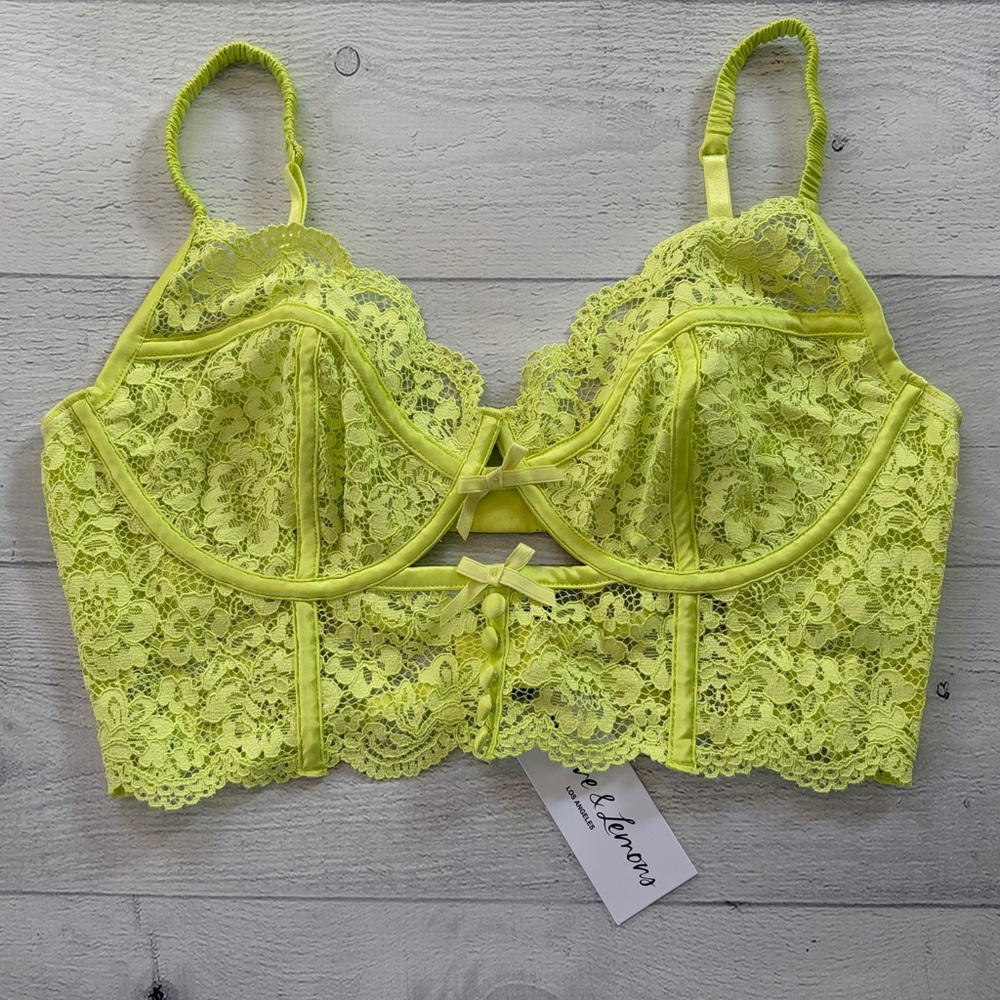 For‎ Love And Lemons Creamsicle Lace Bustier Corset Crop Top Bra 38C Yellow